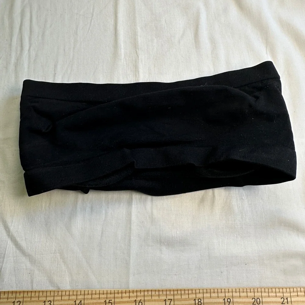 The Natural Strapless Bandeau Bra Black Underwire Knit Made in Canada Size M Vtg